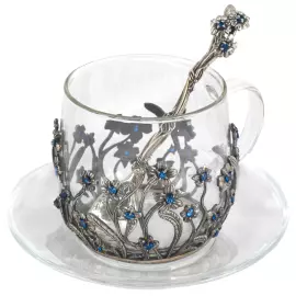 Сервиз чайный из серебра "Незабудки"