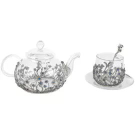 Сервиз чайный из серебра "Незабудки"