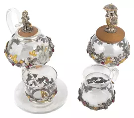 Набор чайный из серебра "Земляника"