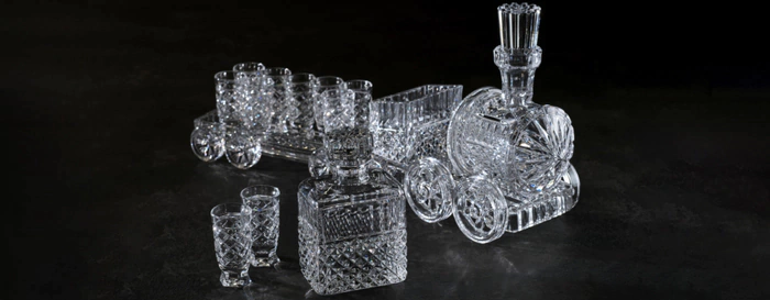 Crystal vodka set "Steam Train" for 10 people