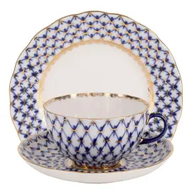 Чайный сервиз "Тюльпан" с рисунком "Кобальтовая сетка" на 6 персон, 20 предметов