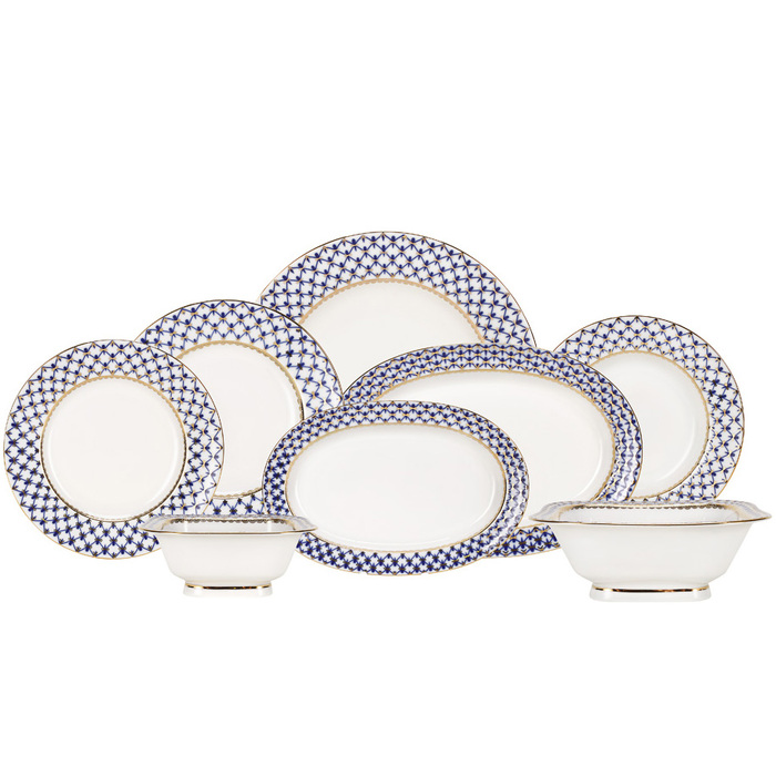 Фарфоровый сервиз "Молодежный" с рисунком "Кобальтовая сетка" на 6 персон, 24 предмета
