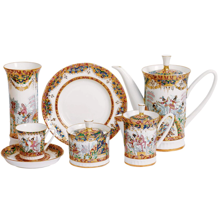 Vertical coffee set with Russian Ballet pattern for 6 persons (22 items)