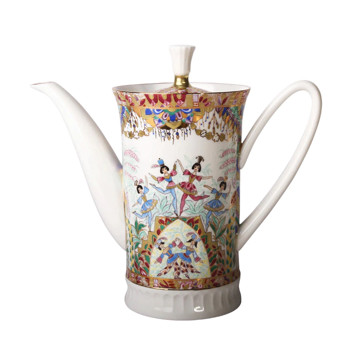 Vertical coffee set with Russian Ballet pattern for 6 persons (22 items)