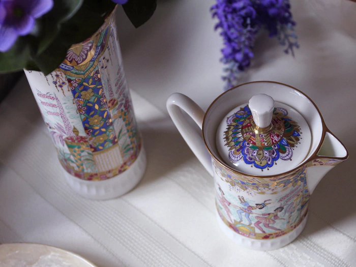 Vertical coffee set with Russian Ballet pattern for 6 persons (22 items)