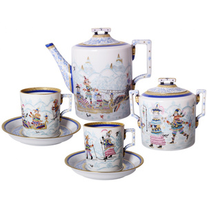 Чайный сервиз "Гербовый" с рисунком "Зимние забавы" на 4 персоны, 10 предметов