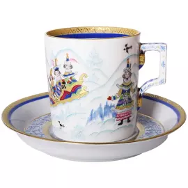 Чайный сервиз "Гербовый" с рисунком "Зимние забавы" на 4 персоны, 10 предметов