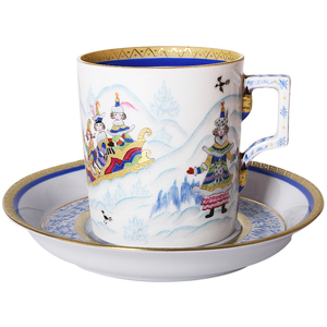 Чайный сервиз "Гербовый" с рисунком "Зимние забавы" на 4 персоны, 10 предметов