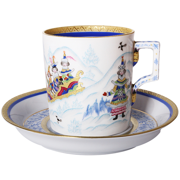 Чайный сервиз "Гербовый" с рисунком "Зимние забавы" на 4 персоны, 10 предметов