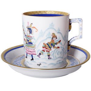 Чайный сервиз "Гербовый" с рисунком "Зимние забавы" на 4 персоны, 10 предметов