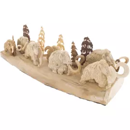 Композиция из бивня мамонта "Трудный переход" с 7 мамонтами