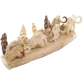 Композиция из бивня мамонта "Трудный переход" с 7 мамонтами