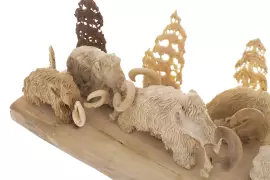 Композиция из бивня мамонта "Трудный переход" с 7 мамонтами