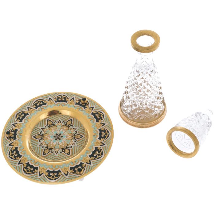 A set for vodka from a bottle and a dish with crystal, Zlatoust