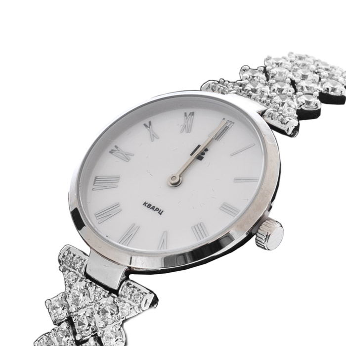 Lincor Silver Quartz Wrist Watch with Crystals