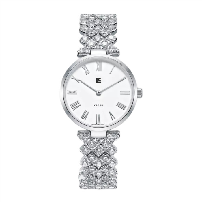 Lincor Silver Quartz Wrist Watch with Crystals