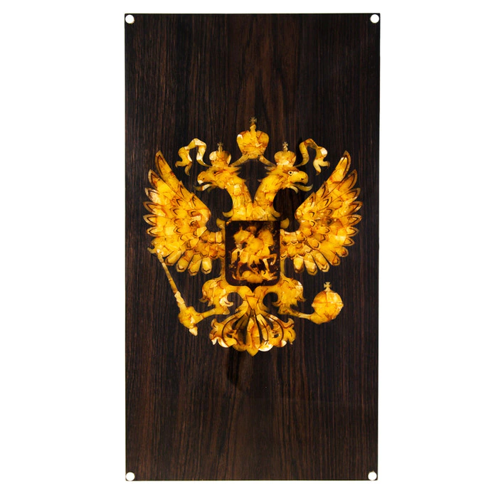 Backgammon made of stained oak and amber "Coat of Arms of the Russian Federation"