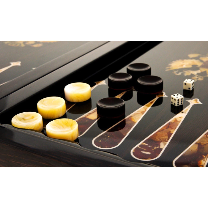 Backgammon made of stained oak and amber "Coat of Arms of the Russian Federation"