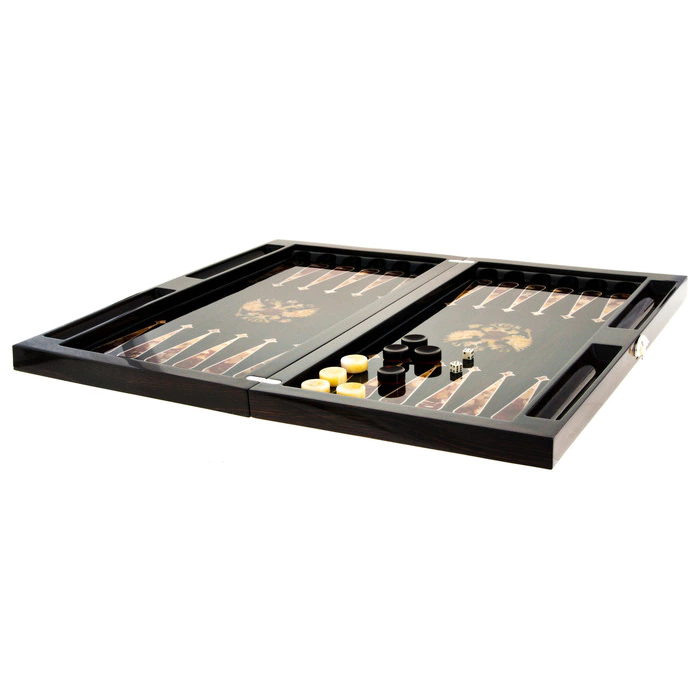 Backgammon made of stained oak and amber "Coat of Arms of the Russian Federation"