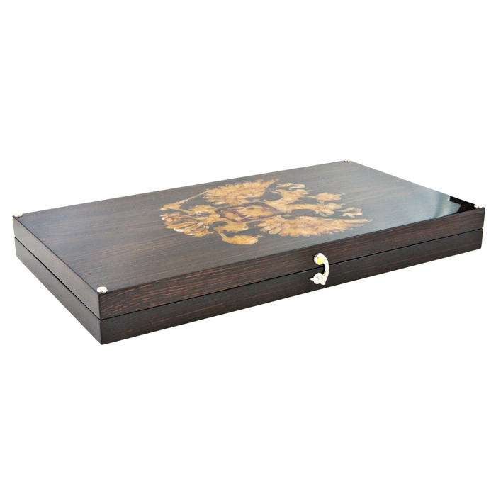 Backgammon made of stained oak and amber "Coat of Arms of the Russian Federation"