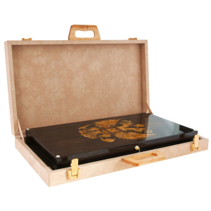 Backgammon made of stained oak and amber "Coat of Arms of the Russian Federation"