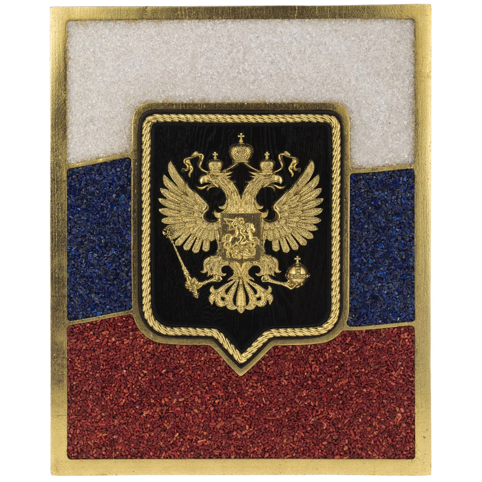 Panels of crystal, lapis lazuli and coral "Coat of Arms of the Russian Federation"