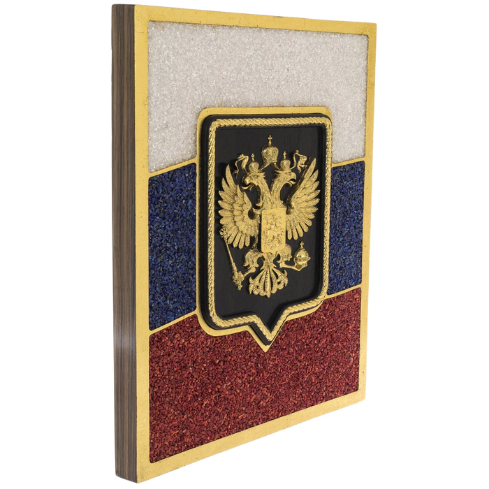Panels of crystal, lapis lazuli and coral "Coat of Arms of the Russian Federation"