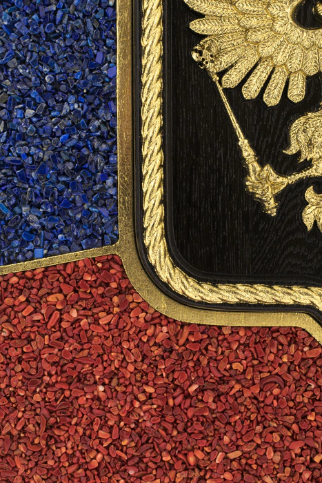 Panels of crystal, lapis lazuli and coral "Coat of Arms of the Russian Federation"