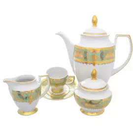 Кофейный сервиз из фарфора "Donna Seladon gold"