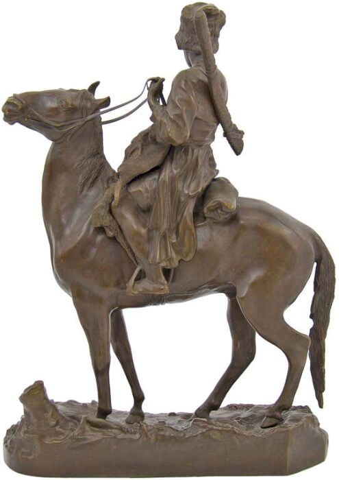 Bronze sculpture "Highlander riding a Kabardian horse with a kid"