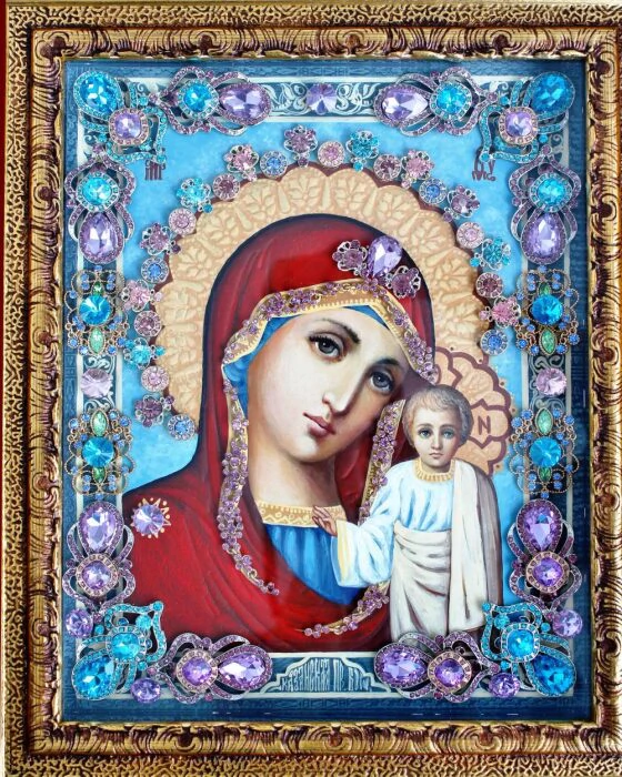 Icon with precious stones "Our Lady of Kazan"