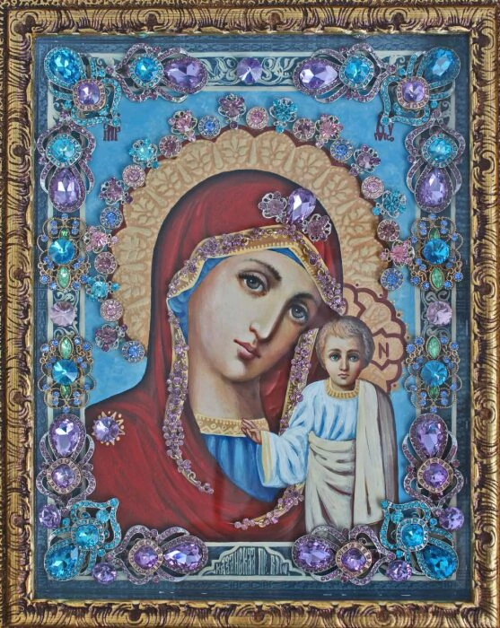 Icon with precious stones "Our Lady of Kazan"