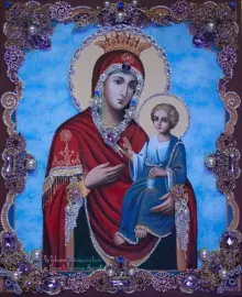 Icon with precious stones "Our Lady of Vladimir"