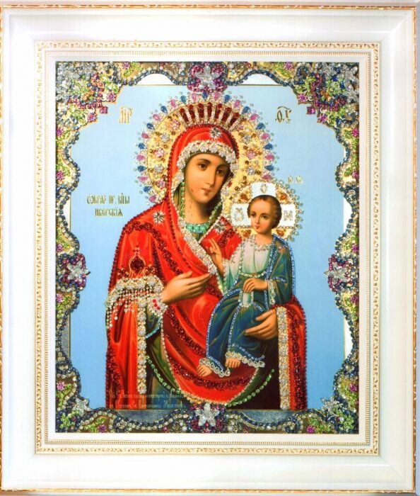 Icon with precious stones "Our Lady of Iver" gilded