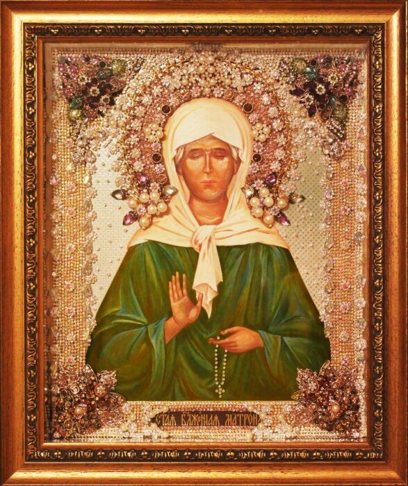 Icon with precious stones "Matrona of Moscow"