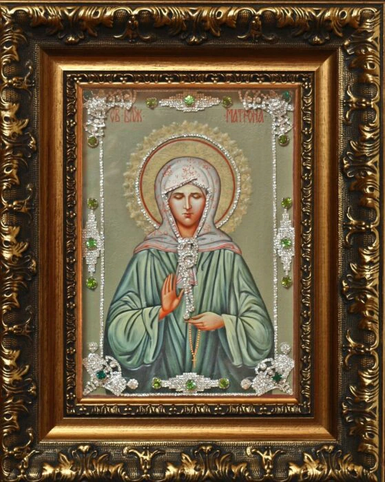 Icon with precious stones "Matrona of Moscow" with pearls