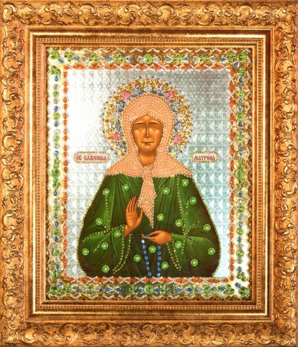 Icon with precious stones "Matrona of Moscow" with zirconium