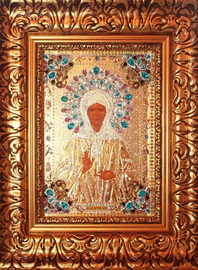 Икона с драгоценными камнями "Матрона Московская" с цирконием позолоченная маленькая