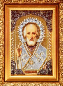 Icon with precious stones "Nicholas the Wonderworker"