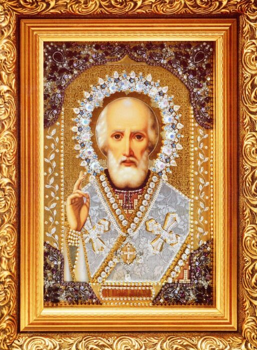 Icon with precious stones "Nicholas the Wonderworker"