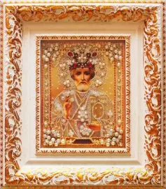 Икона с драгоценными камнями "Николай Чудотворец" позолоченная маленькая