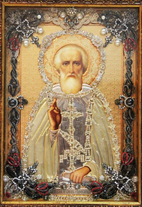 Icon with precious stones "St. Sergius of Radonezh"