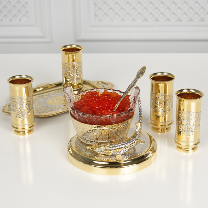 Набор водочный с икорницей "Осетр" Златоуст