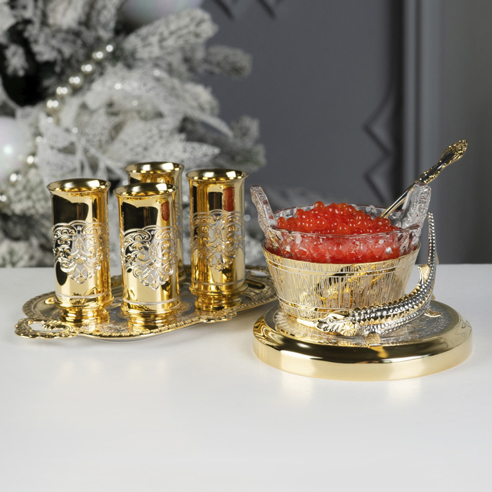 Набор водочный с икорницей "Осетр" Златоуст