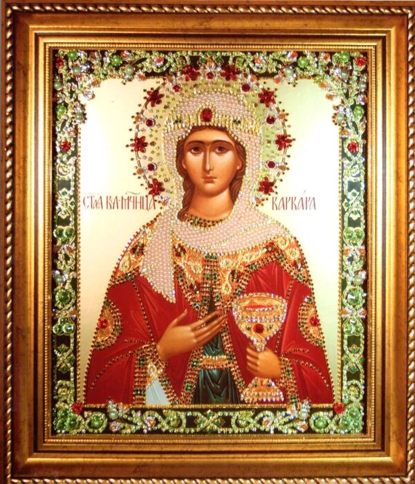 Icon with precious stones "Saint Barbara"