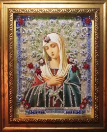 Икона с драгоценными камнями "Умиление" позолоченная