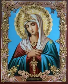 Икона с драгоценными камнями "Умиление"  позолоченная маленькая