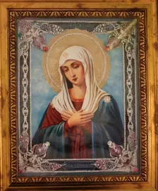 Икона с драгоценными камнями "Умиление" с цирконием