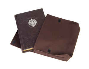 The leather-bound book "About Russia" by Stolypin