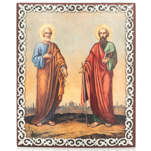 Icon in a silver baguette "Peter and Paul"